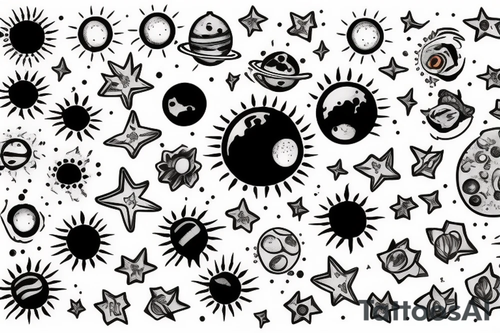 Solar System with Dog paw tracks tattoo idea