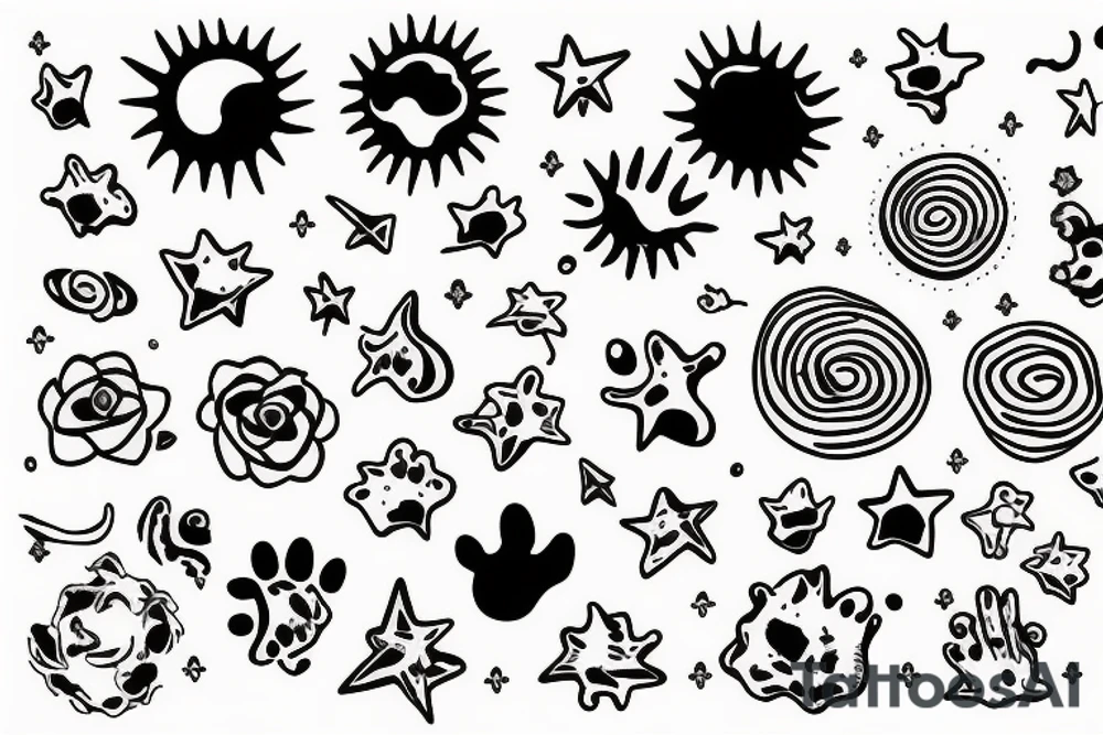 Solar System with Dog paw tracks tattoo idea