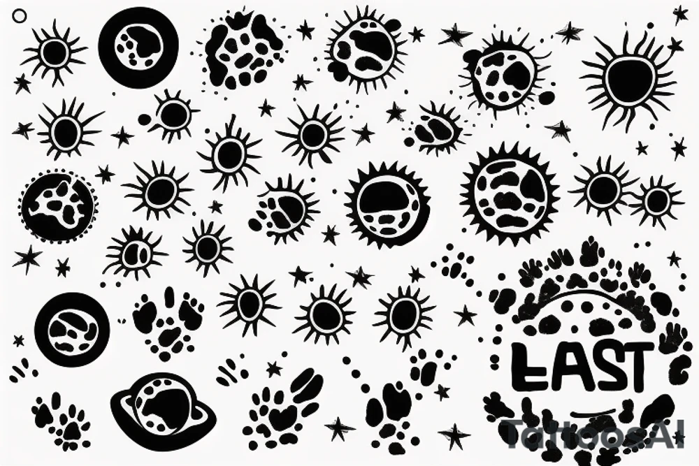 Solar System with Dog paw tracks tattoo idea