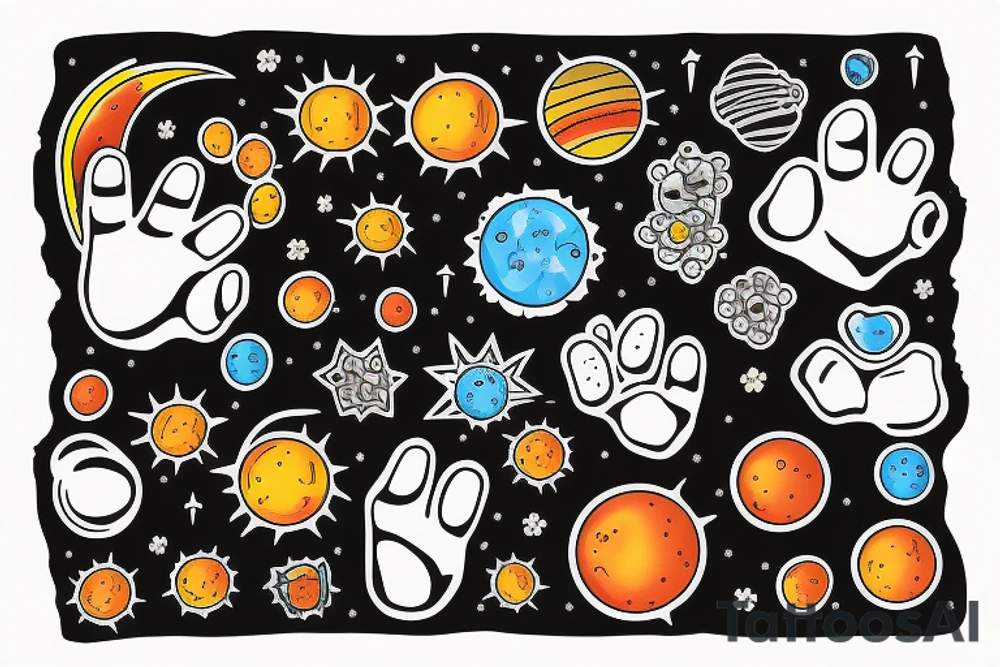Solar System with Dog paw tracks tattoo idea