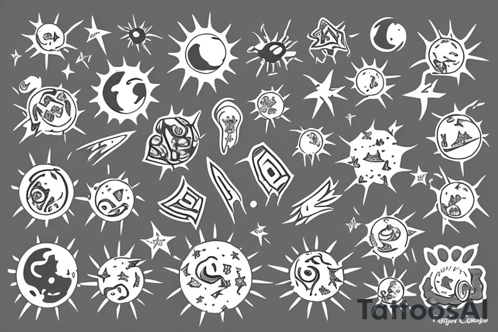 Solar System with Dog paw tracks tattoo idea