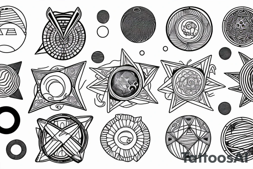 Solar System with geometric patterns and lines tattoo idea