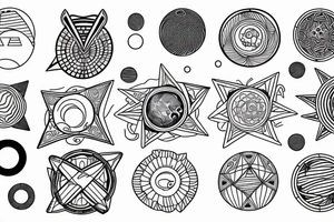 Solar System with geometric patterns and lines tattoo idea