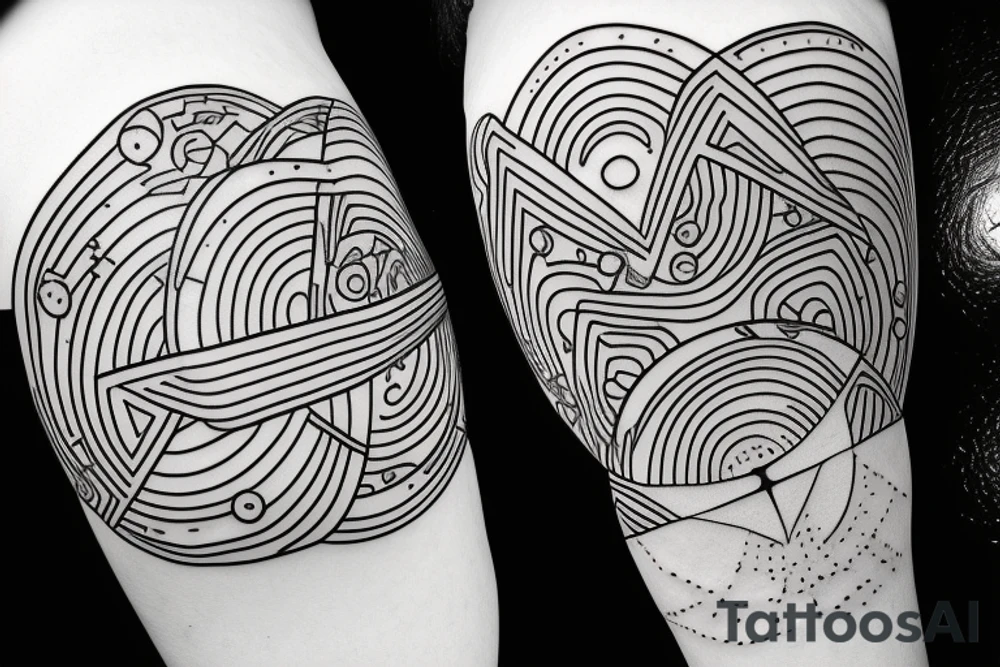 Solar System with geometric patterns and lines tattoo idea