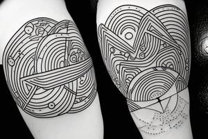 Solar System with geometric patterns and lines tattoo idea