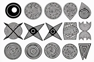 Solar System with geometric patterns and lines tattoo idea