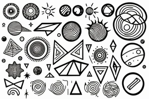 Solar System with geometric patterns and lines tattoo idea
