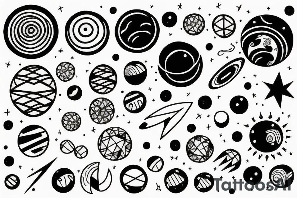 Solar System with geometric patterns and lines tattoo idea