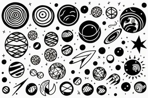 Solar System with geometric patterns and lines tattoo idea