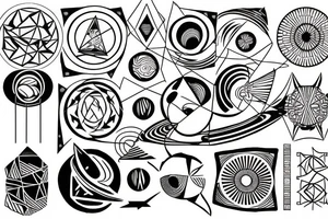 Solar System with geometric patterns and lines tattoo idea