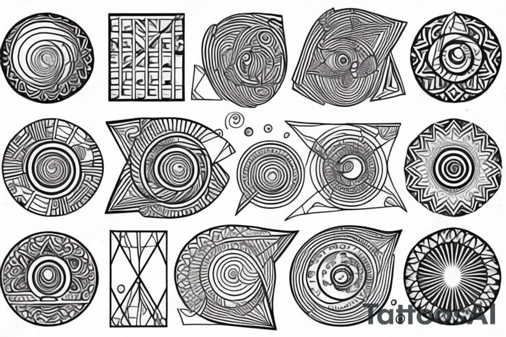 Solar System with geometric patterns and lines tattoo idea
