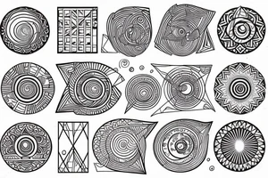 Solar System with geometric patterns and lines tattoo idea