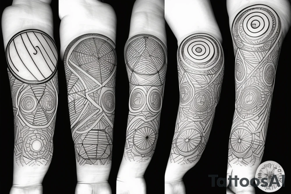 Solar System with geometric patterns and lines tattoo idea