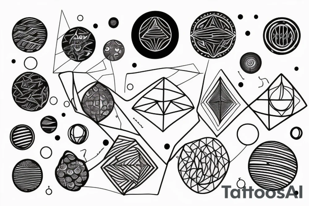 Solar System with geometric patterns and lines tattoo idea
