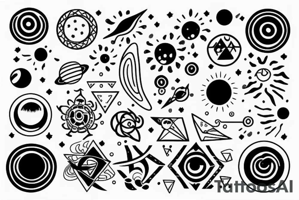 Solar System with geometric patterns tattoo idea
