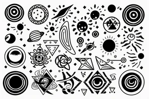 Solar System with geometric patterns tattoo idea