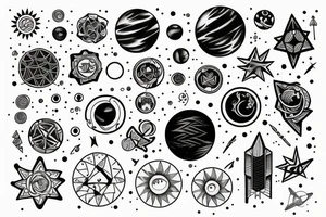 Solar System with geometric patterns tattoo idea