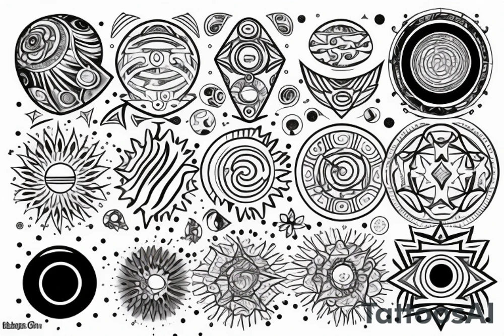 Solar System with geometric patterns tattoo idea
