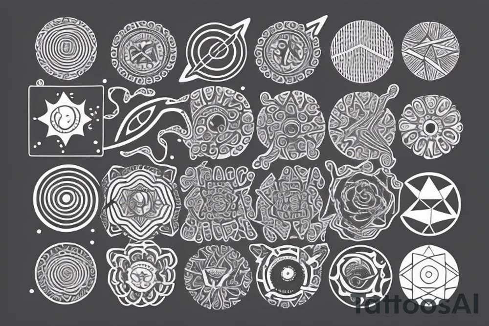 Solar System with geometric patterns tattoo idea