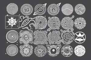 Solar System with geometric patterns tattoo idea
