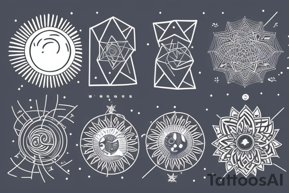 Solar System with geometric patterns tattoo idea