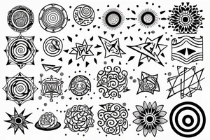 Solar System with geometric patterns tattoo idea