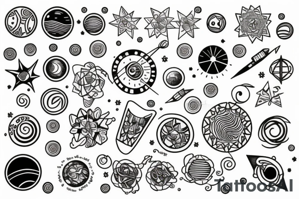 Solar System with geometric patterns tattoo idea