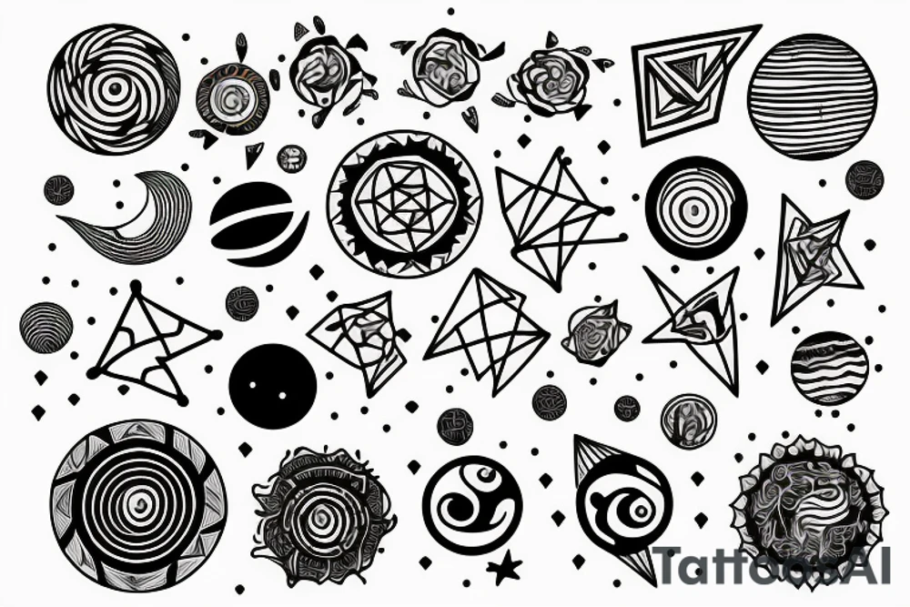 Solar System with geometric patterns tattoo idea
