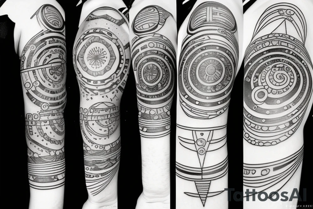 Solar System with geometric patterns tattoo idea