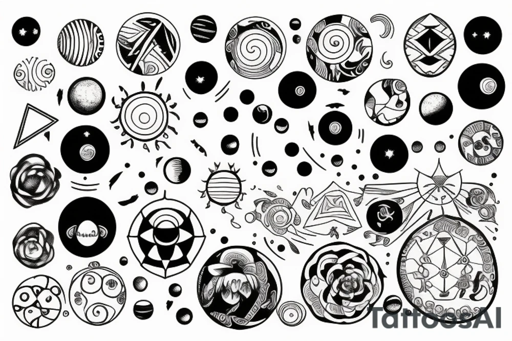 Solar System with geometric patterns tattoo idea