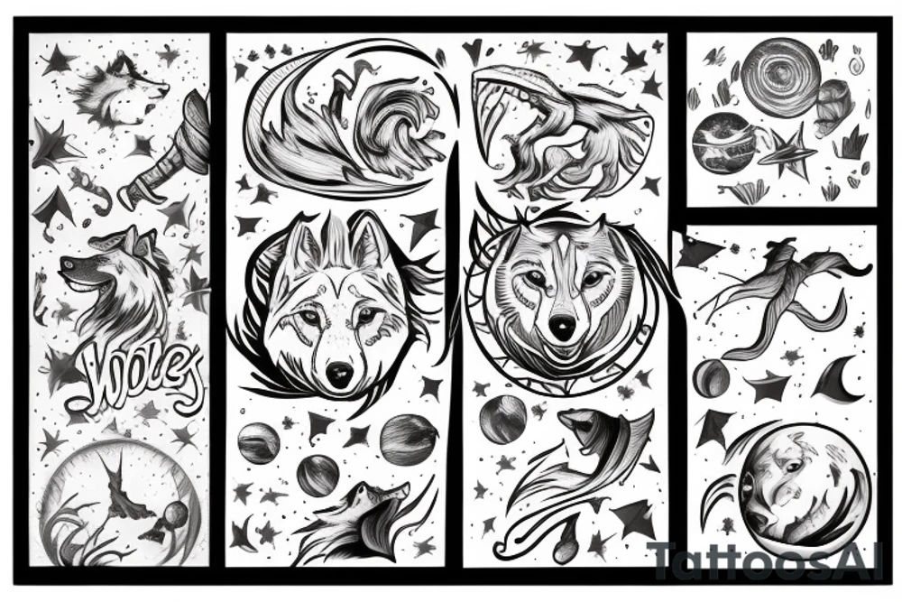 wolf with planet tattoo idea