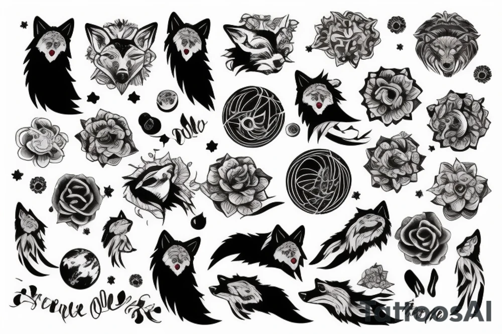 wolf with planet tattoo idea