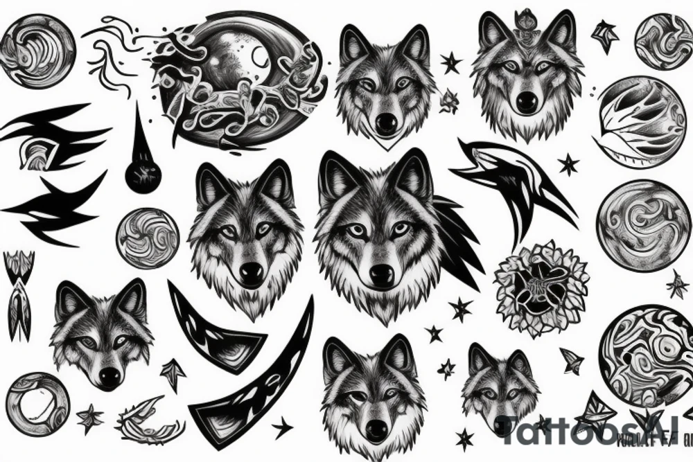 wolf with planet tattoo idea