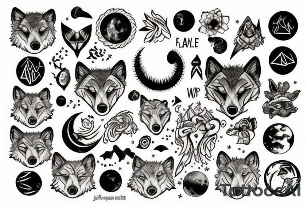 wolf with planet tattoo idea