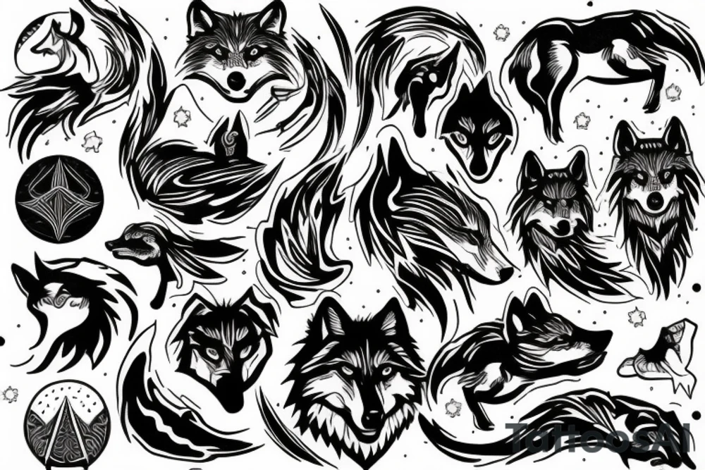 wolf with planet tattoo idea