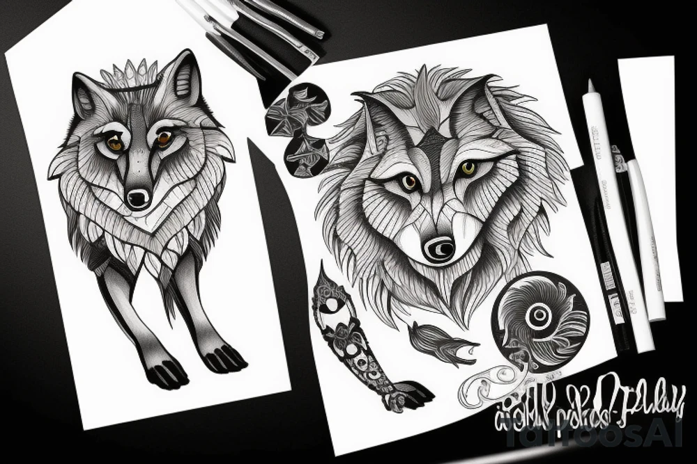 wolf with planet tattoo idea