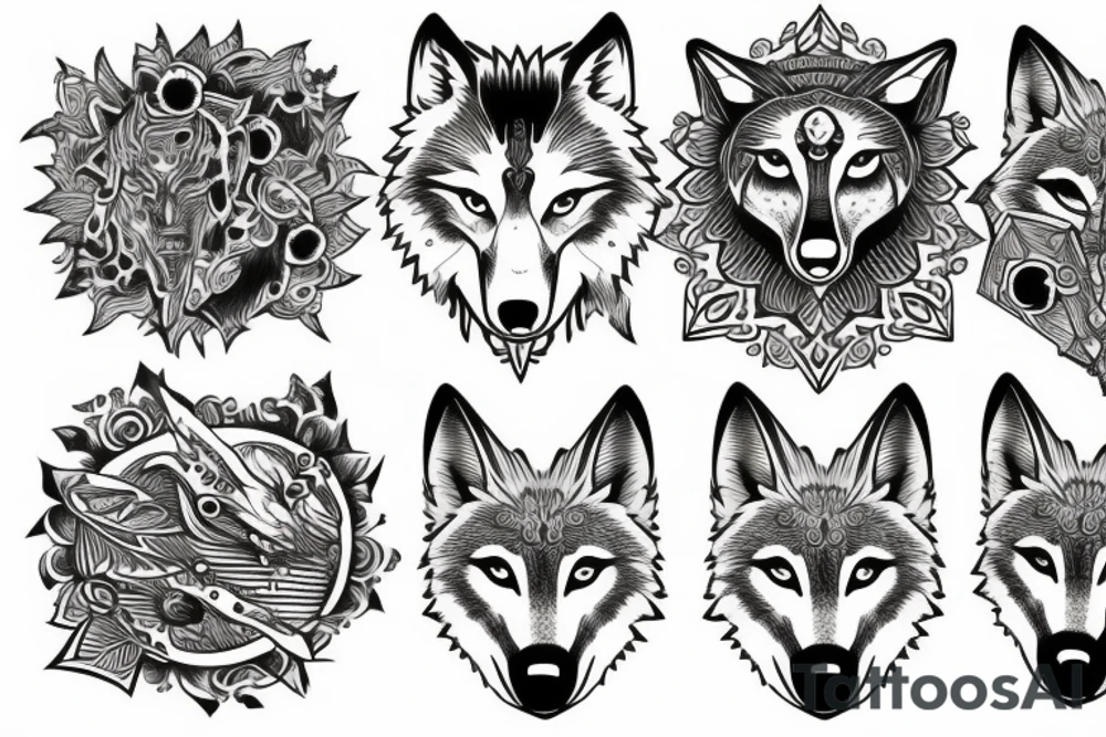 wolf with planet tattoo idea