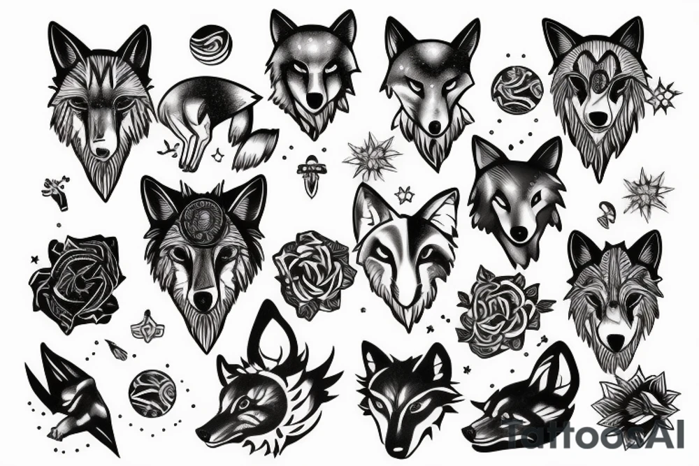 wolf with planet tattoo idea