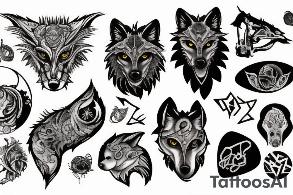 wolf with planet tattoo idea