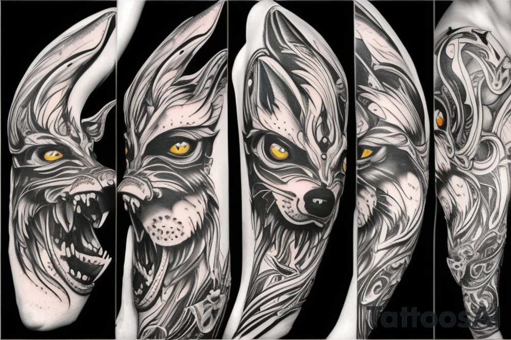 wolf with planet tattoo idea