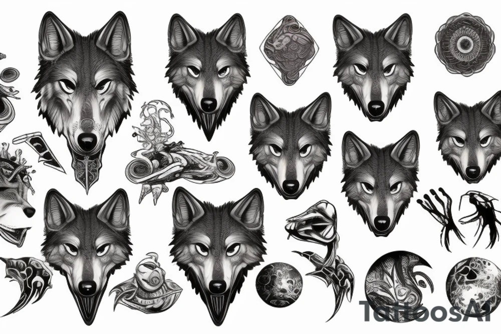 wolf with planet tattoo idea