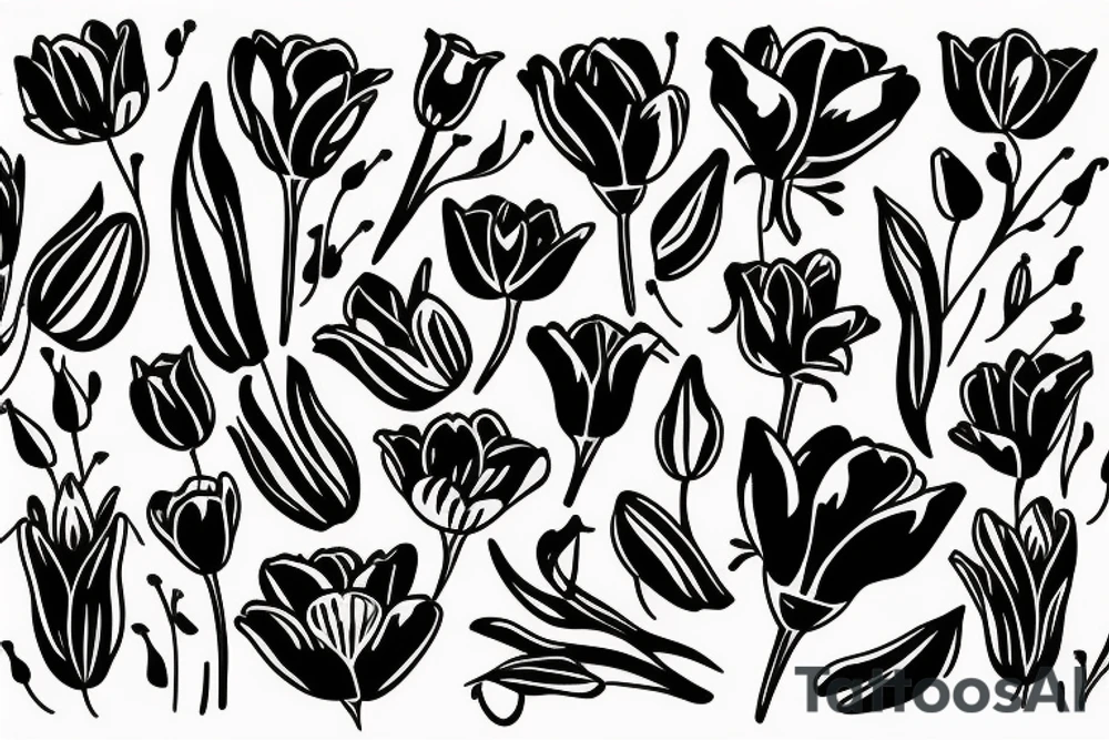 A bouquet with tulips, lilies and poppies tattoo idea