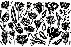 A bouquet with tulips, lilies and poppies tattoo idea
