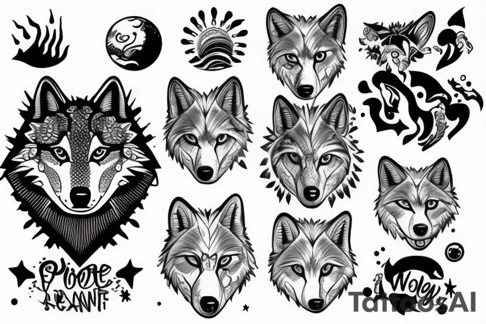 wolf with planet tattoo idea
