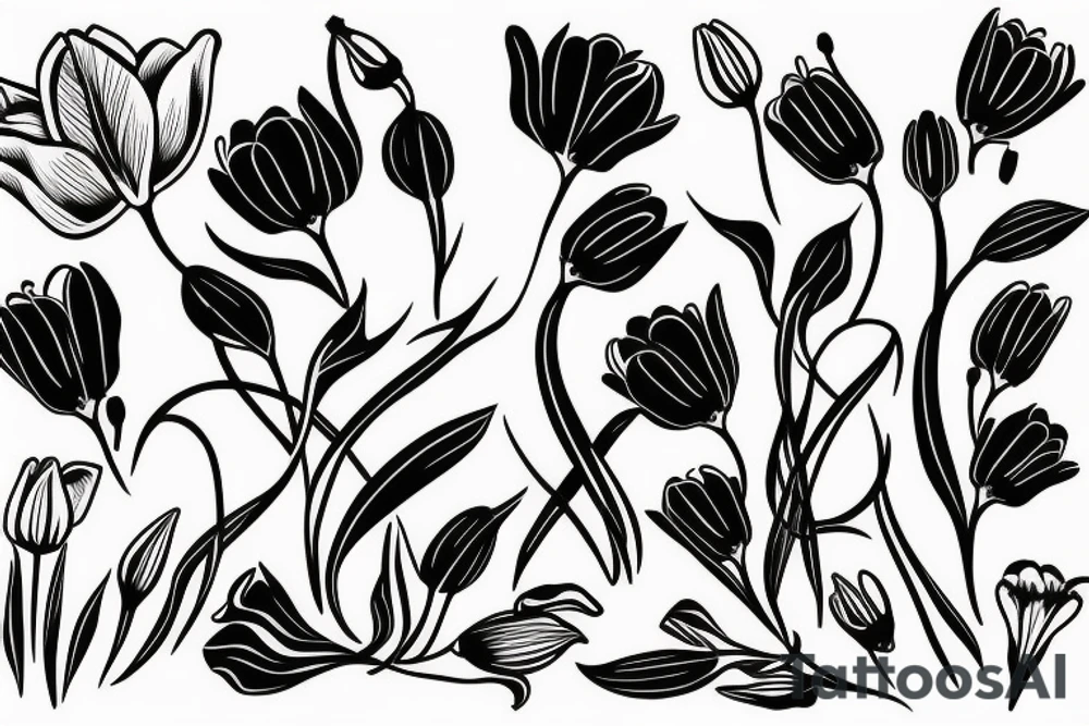 A bouquet with tulips, lilies and poppies tattoo idea