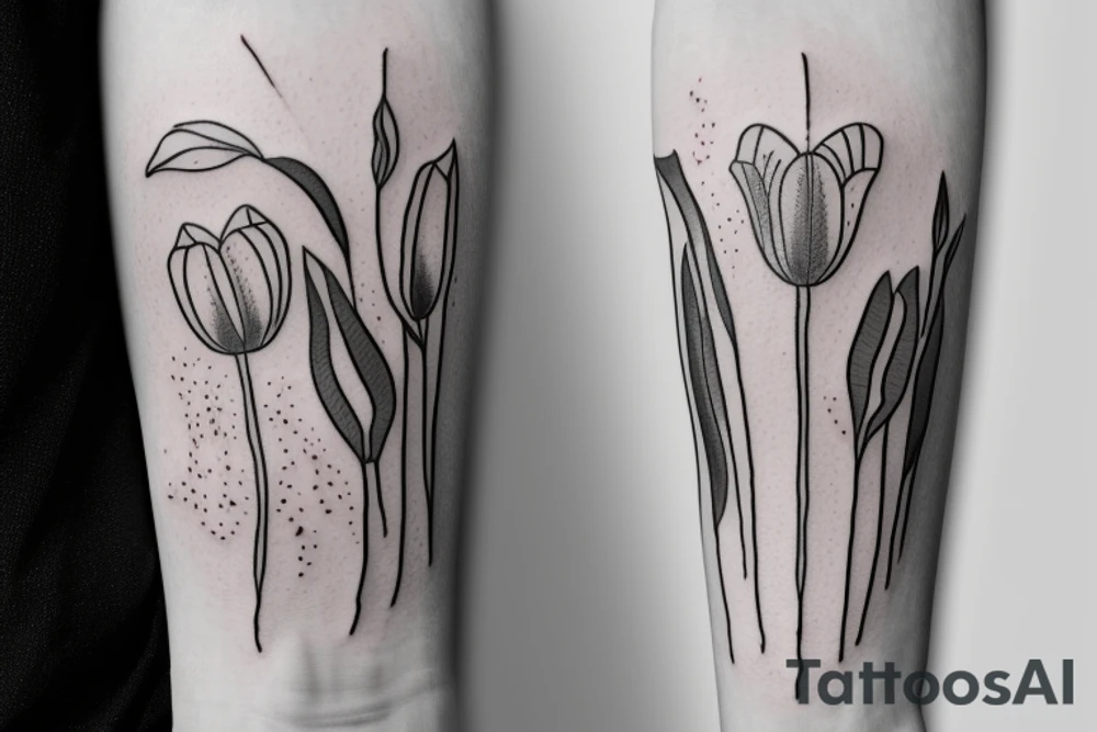 A bouquet with tulips, lilies and poppies tattoo idea