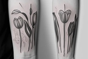 A bouquet with tulips, lilies and poppies tattoo idea
