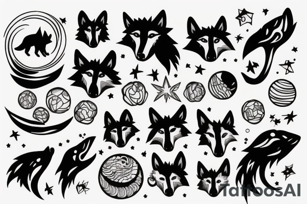 wolf with planet tattoo idea