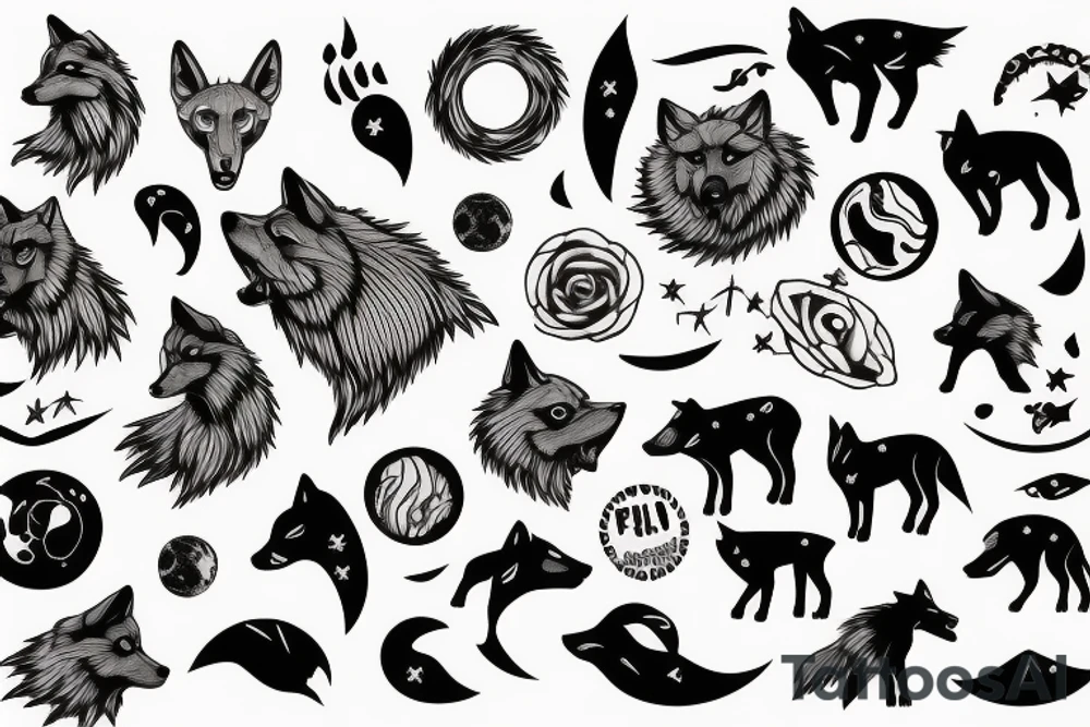 wolf with planet tattoo idea