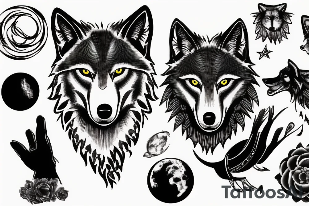 wolf with planet tattoo idea